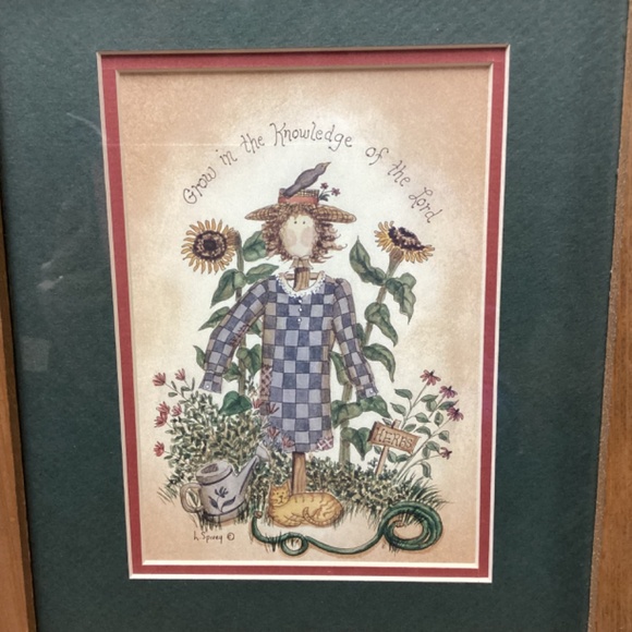 Framed Scarecrow Country Primitive Artwork Grown In The Knowledge of The Lord - Picture 5 of 7